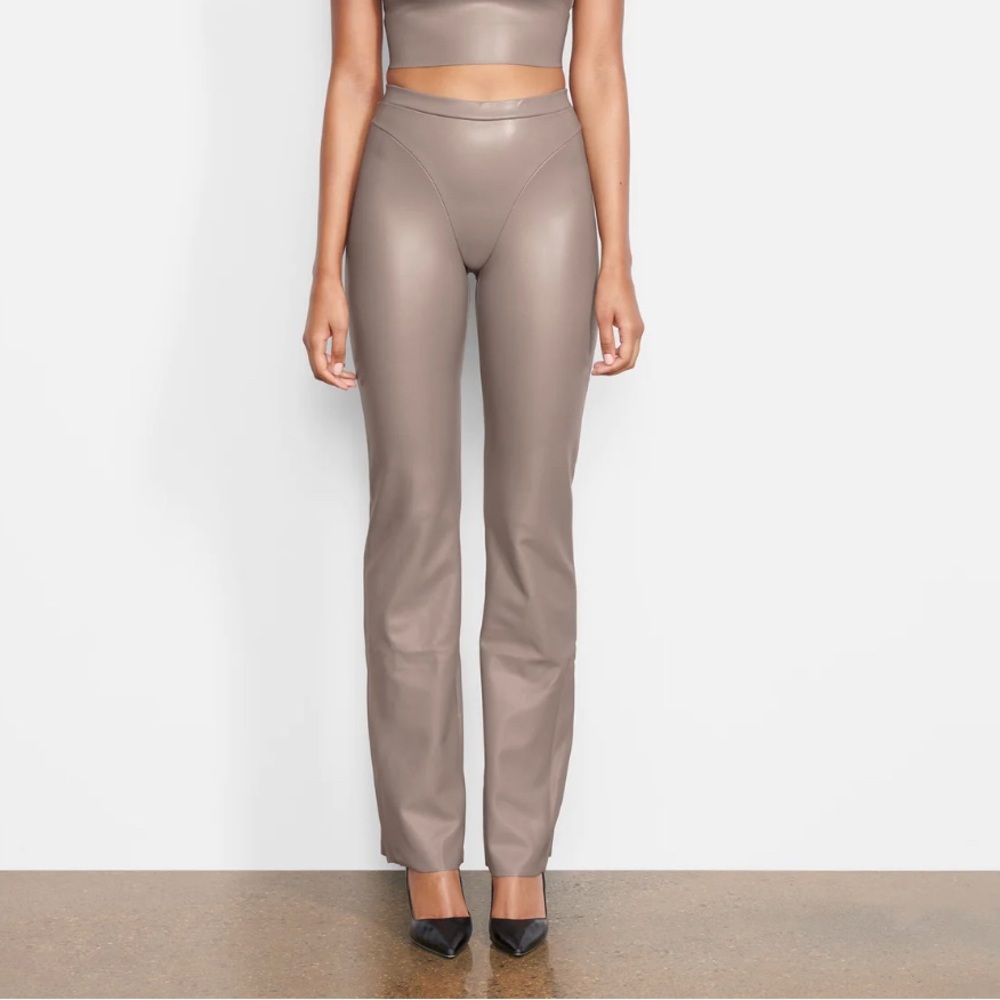 skims - faux leather boot cut pant - cement